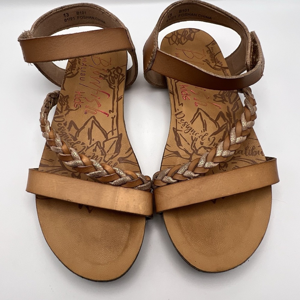 Blowfish Malibu Kids Mylo-K Faux Leather Braided Strappy Sandal, Tan, Size 13